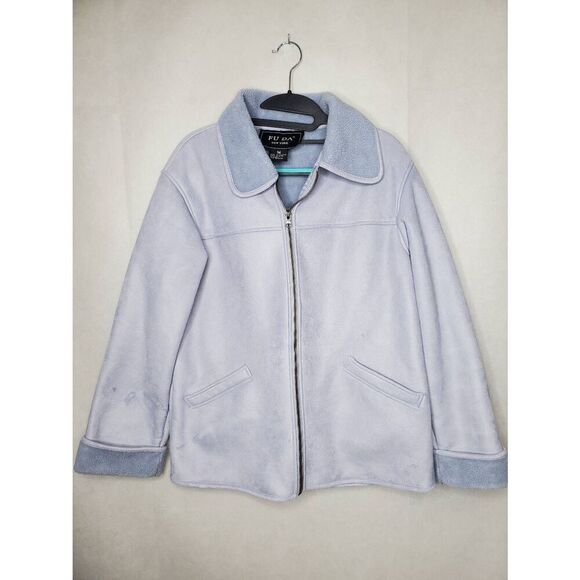 FU DA New York Faux Suede and Shearling Powder Blue Y2K Streetwear Unisex Jacket - Picture 1 of 8